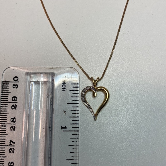 Solid 14k gold 2-tone open heart necklace with genuine Diamond accents - Picture 5 of 7